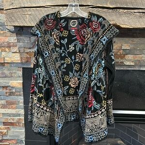 Johnny Was Madrigal Hoodie Sweater Floral Jacket Long Sleeve Pocket ECRU Black